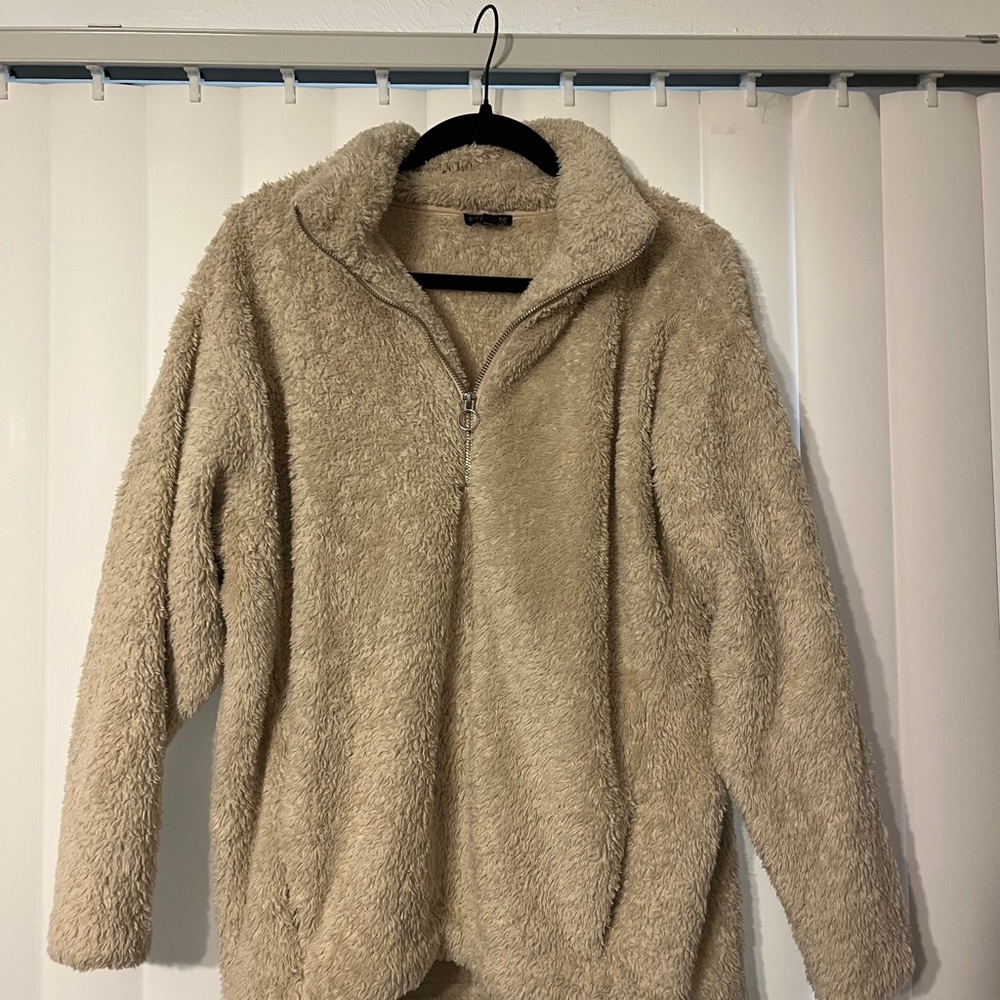 Express Tan Fleece Quarter-Zip Sweatshirt
